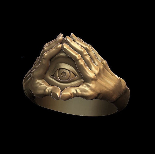 Illuminati ring, all seeing eye ring, all seeing eye, Secret society ring, Eye in hand Ring