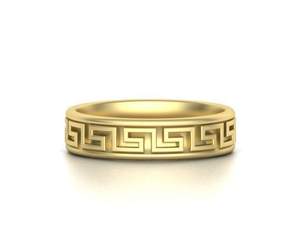 Greek key wedding band, greek key ring, meander wedding ring