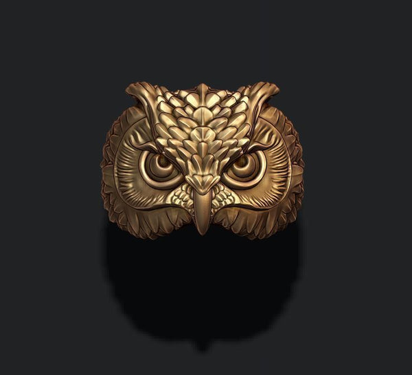 Owl ring - owl jewellery - Gold owl Ring, Mens owl ring