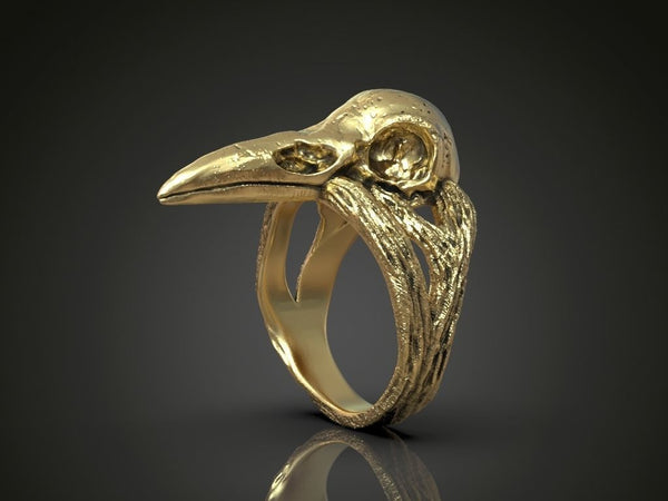 Bird skull ring, Raven skull ring, Skull rings for men, Gothic rings