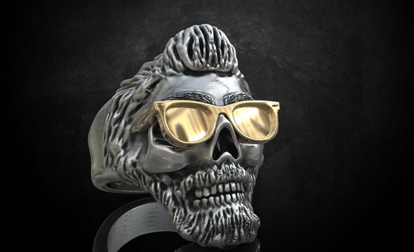 Skull Ring with Glasses, Gold Skull Ring