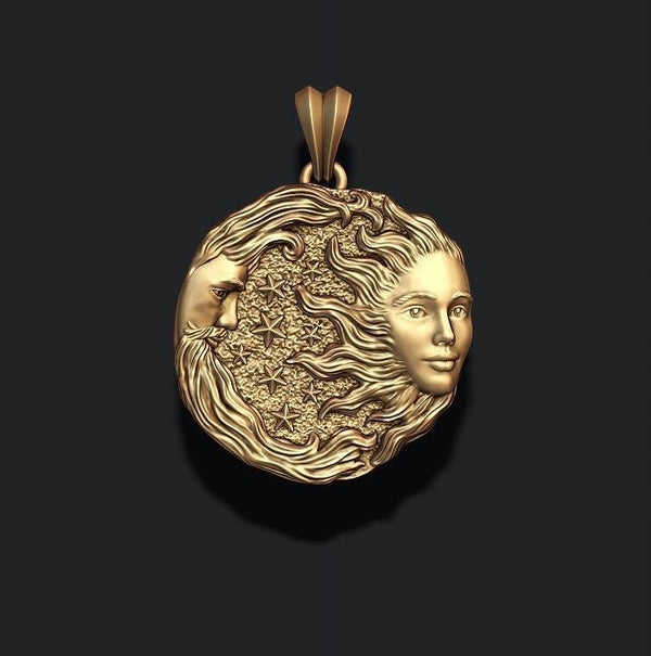 Sun and Moon Necklaces, Gold Sun and Moon Pendant